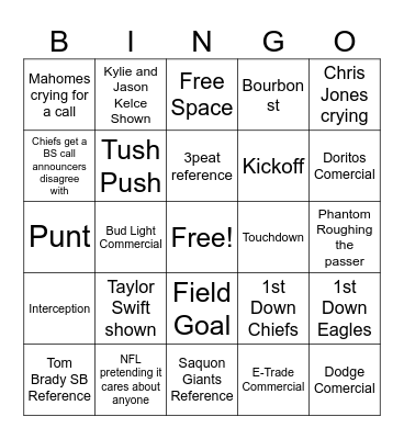 Superbowl LIX Bingo Card