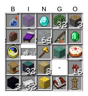 Minecraft Bingo Card