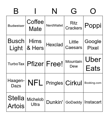 Super Bowl LIX Commercial Bingo Card