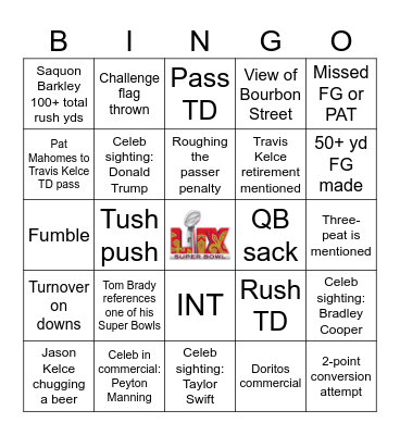 Super Bowl LIX Bingo Card
