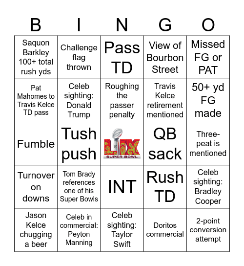 Super Bowl LIX Bingo Card
