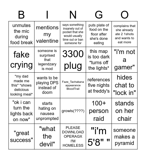 sunshinebread bingo Card