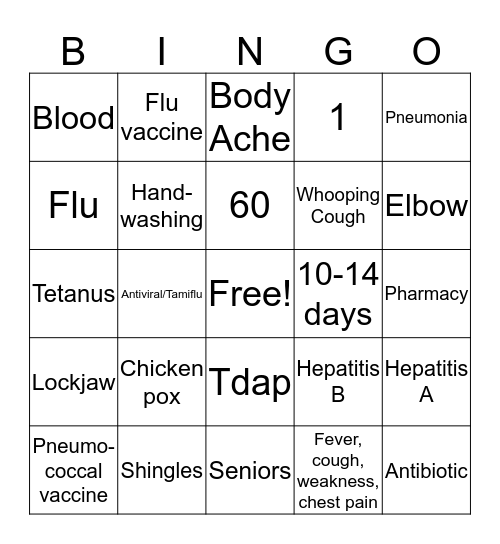 Vaccination Bingo Card