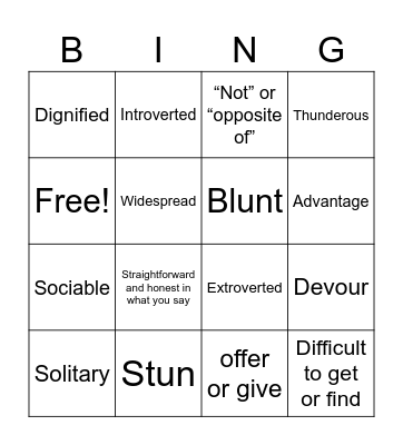 Big Cats Vocab Bingo Card
