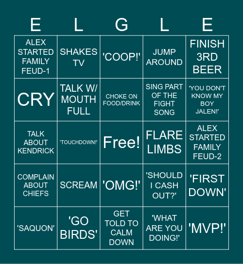 ALEX SUPER BOWL BINGO Card