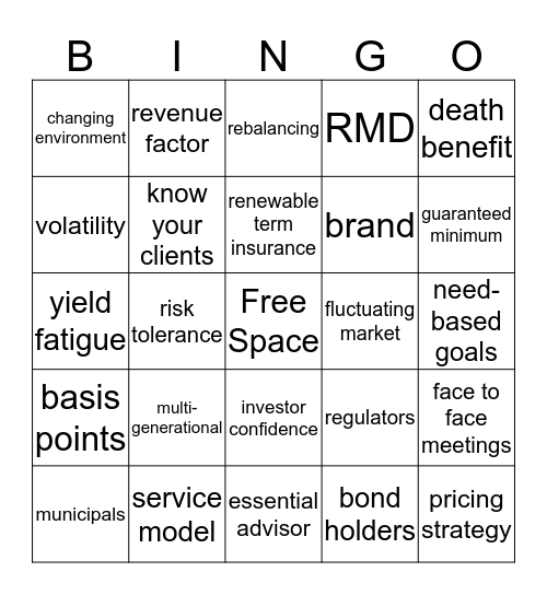 FFA Brokerage Sales Meeting Bingo Card