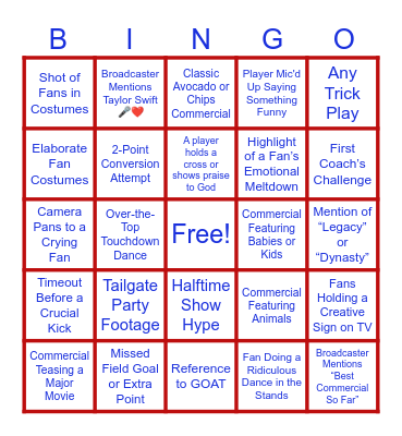 SUPER BOWL LIX Bingo Card