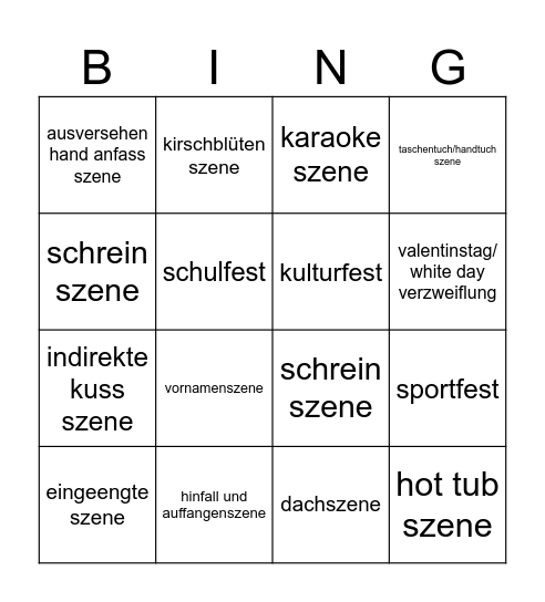 romance cliches Bingo Card