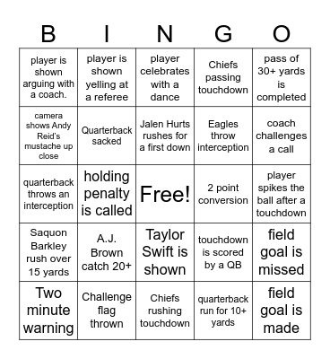 Penrod Super Bowl Bingo Card