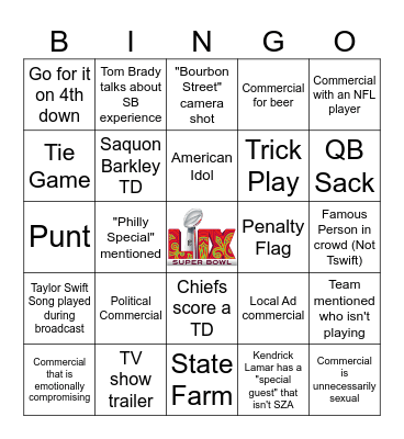Super Bowl LIX Bingo Card
