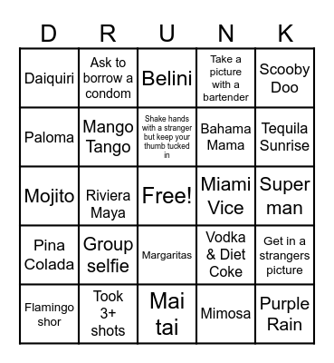Bar Bingo Card