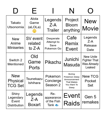 Pokemon Day 2025 Deino Bingo Card