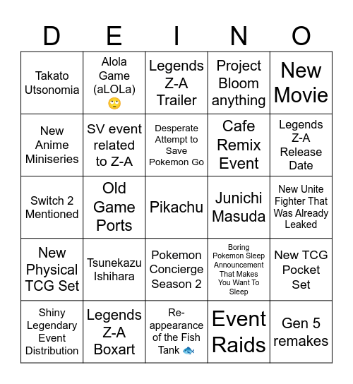 Pokemon Day 2025 Deino Bingo Card