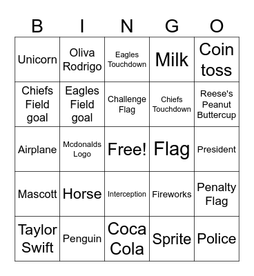 Super Bowel LIX (59) Bingo Card