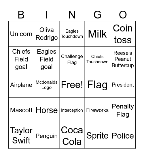 Super Bowel LIX (59) Bingo Card