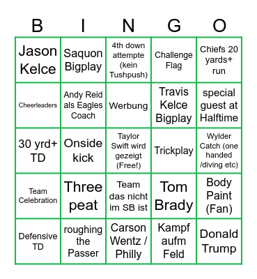 Superbowl LIX Bingo Card