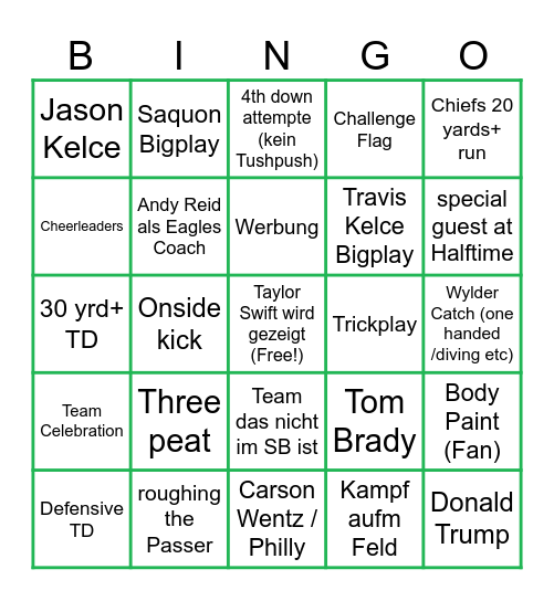 Superbowl LIX Bingo Card