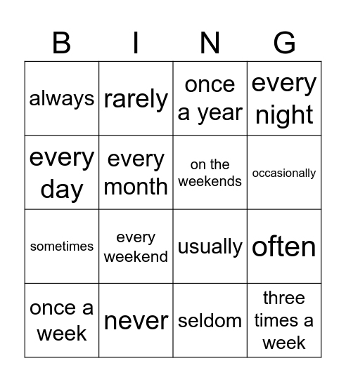 How Often? Bingo Card