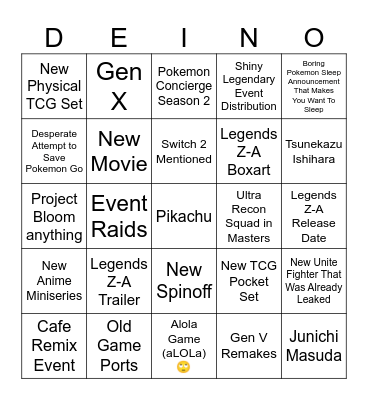 Pokemon Presents 2025 Deino Bingo Card