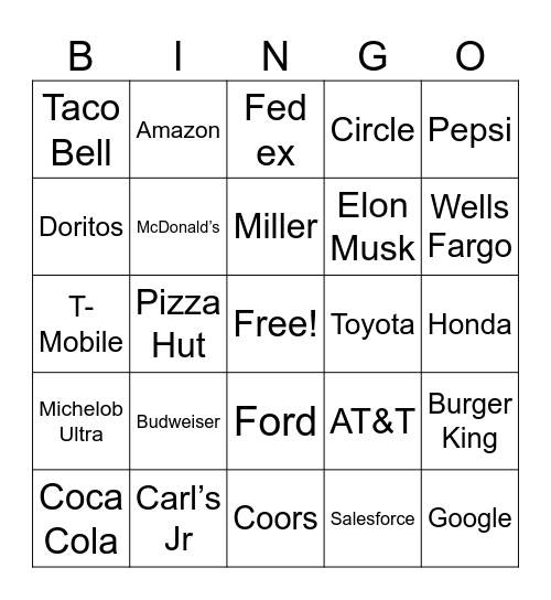 SB Commercial Bingo Card