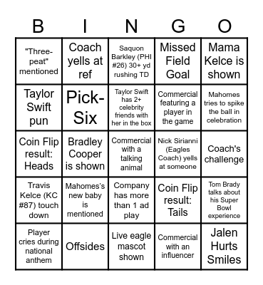 Super Bowl LIX Bingo Card