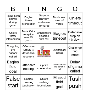 Super Bowl 2025 Bingo Card
