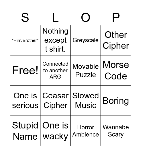 Blockate ARG Slop Bingo Card