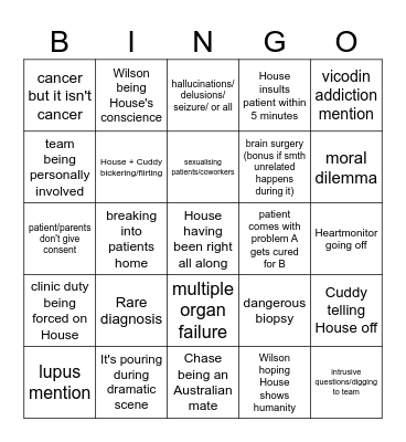 Dr. House Bingo Card