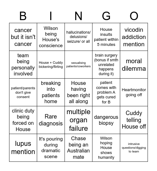 Dr. House Bingo Card