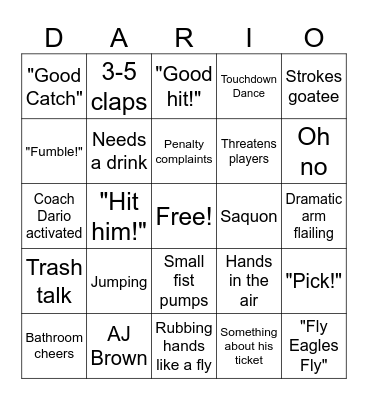 Superbowl Bingo (with Dario) Bingo Card