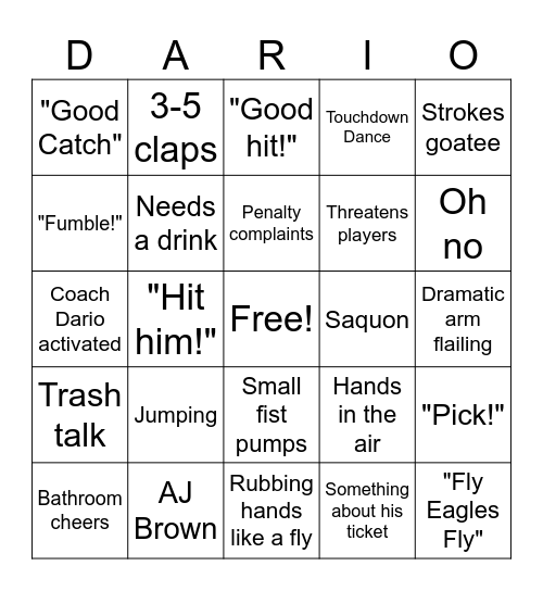 Superbowl Bingo (with Dario) Bingo Card