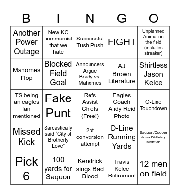 Chaos Bowl Bingo Card