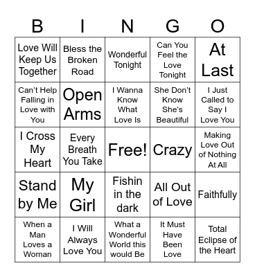 Valentine Singo Bingo Card