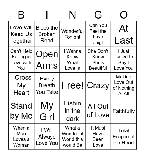 Valentine Singo Bingo Card