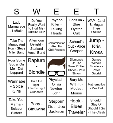 Sweet Avenue Music Bingo 2/11 Bingo Card