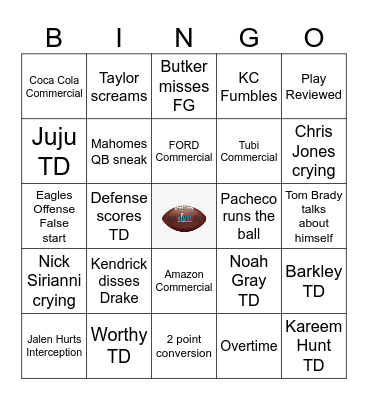 Superbowl Bingo Card