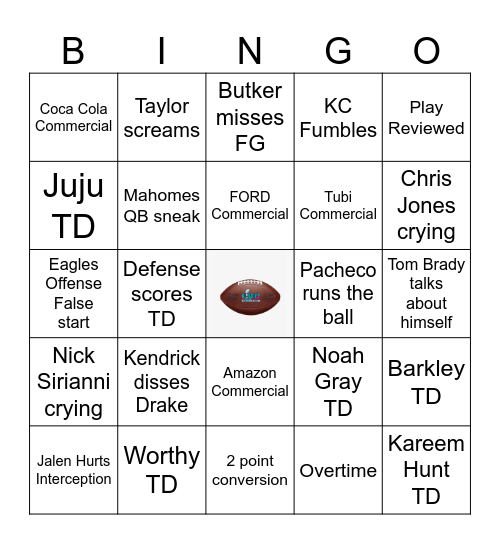 Superbowl Bingo Card