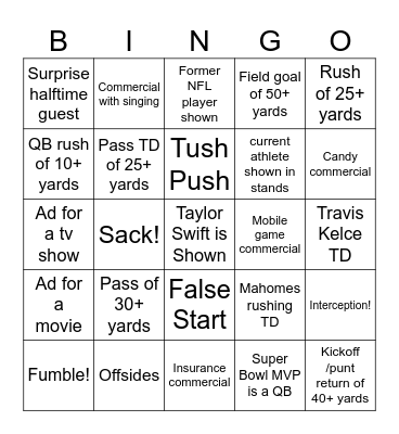Super Bowl 2025 Bingo Card