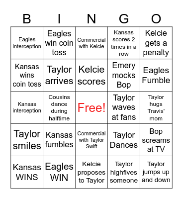 Super Bowl Swiftie Bingo Card