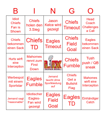 SUPER BOWL LIX Bingo Card