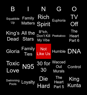 Halftime Show Bingo Card
