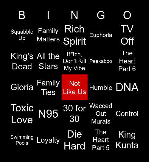 Halftime Show Bingo Card