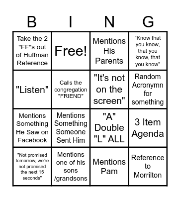 Pastor Jim's Bingo Card