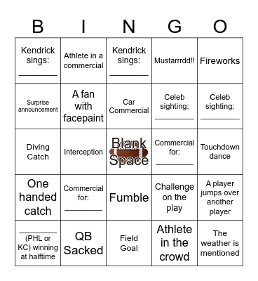 Super Bowl 2025 Bingo Card