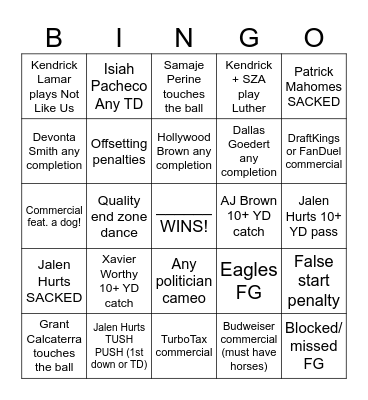 Superbowl! Bingo Card