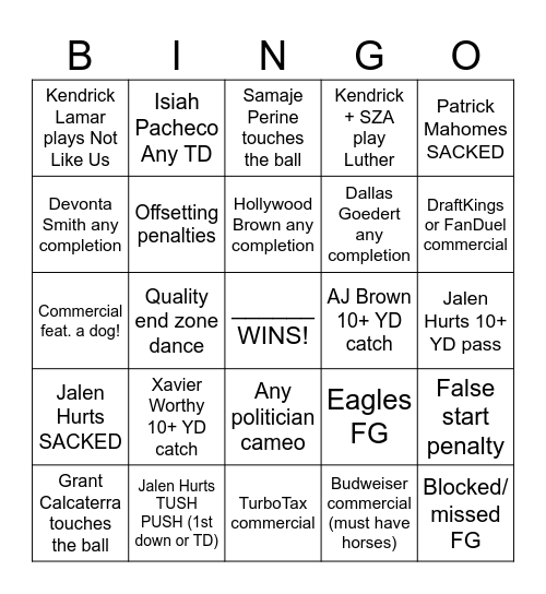 Superbowl! Bingo Card