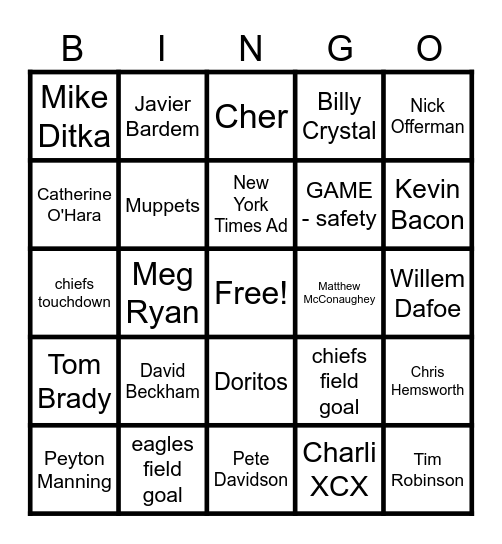 Superb Owl Party Bingo Card