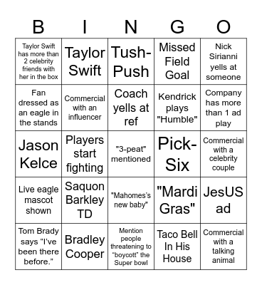 Super Bowl LIX Bingo Card