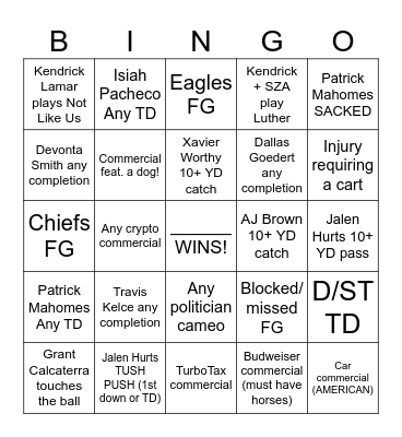 Superbowl! Bingo Card