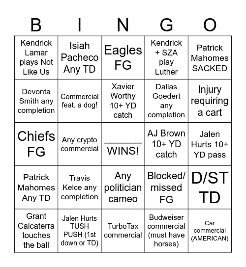 Superbowl! Bingo Card